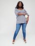  image of v-by-very-curve-sweetheart-neck-button-through-geo-blouse-blue