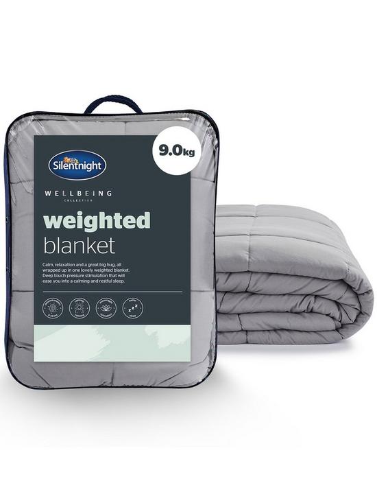 front image of silentnight-wellbeing-adult-weighted-blanket-9kg-grey