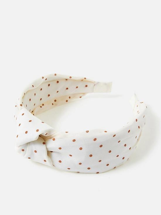 front image of accessorize-tan-spot-wide-knot-alice-band