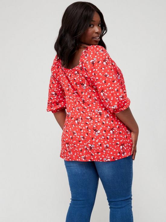 stillFront image of v-by-very-curve-sweetheart-neck-button-through-floral-blouse-red