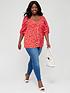  image of v-by-very-curve-sweetheart-neck-button-through-floral-blouse-red