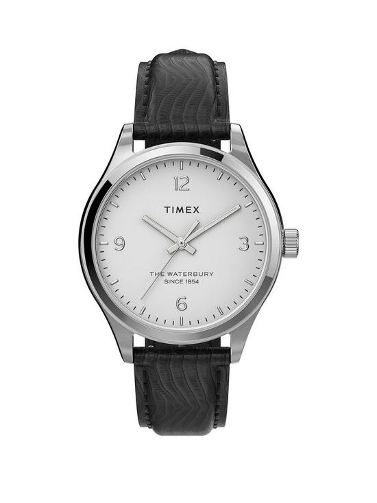 front image of timex-waterbury-leather-womens-watch