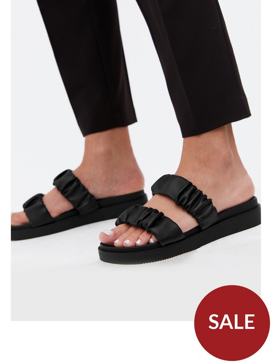 stillFront image of new-look-black-ruched-double-strap-chunky-sliders