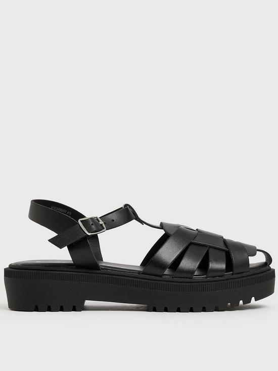 front image of new-look-black-chunky-caged-sandals