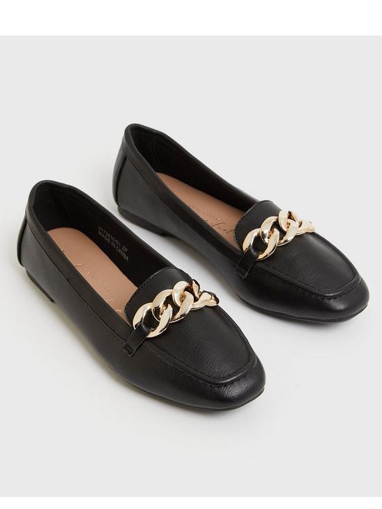 front image of new-look-black-leather-look-chain-loafers