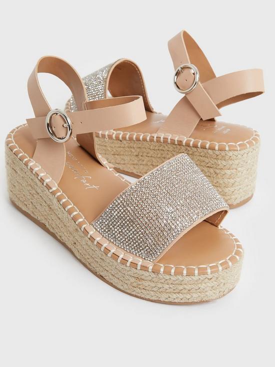 front image of new-look-wide-fit-cream-glitter-2-part-espadrille-wedge-sandals