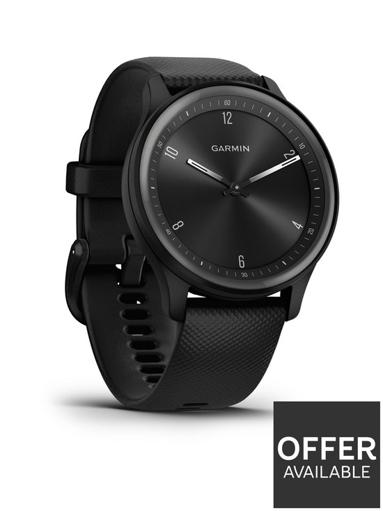 front image of garmin-vivomove-sport-hybrid-smartwatch-with-hidden-touchscreen-display