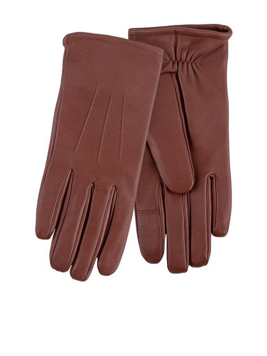 front image of totes-3-point-smartouch-leather-gloves-tan