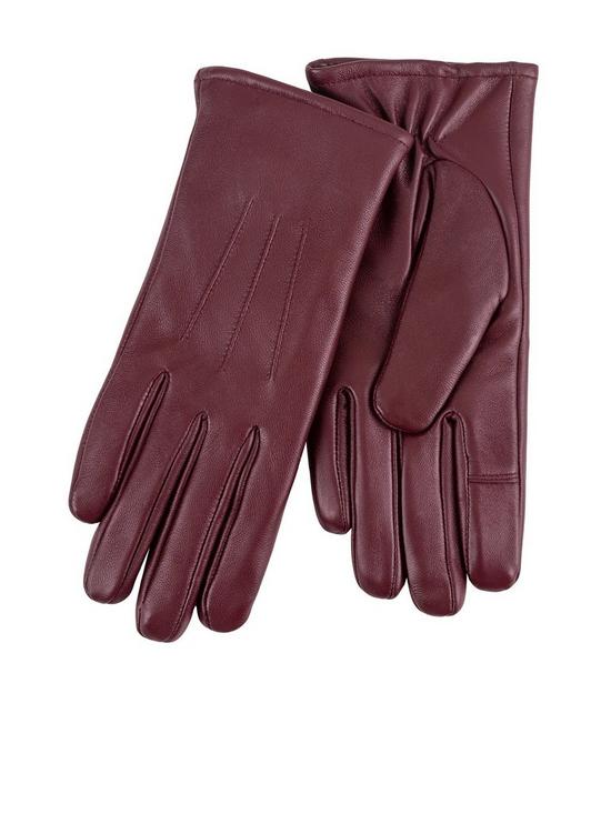 front image of totes-3-point-smartouch-leather-gloves-burgundy