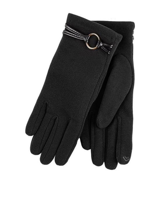 front image of totes-thermal-smartouch-gloves-with-pu-trim-amp-ring-detail-black