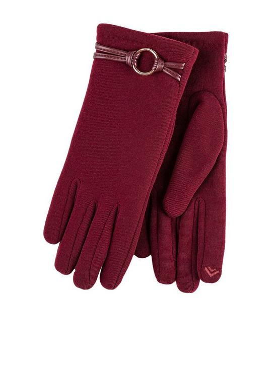 front image of totes-thermal-smartouch-gloves-with-pu-trim-amp-ring-detail-burgundy