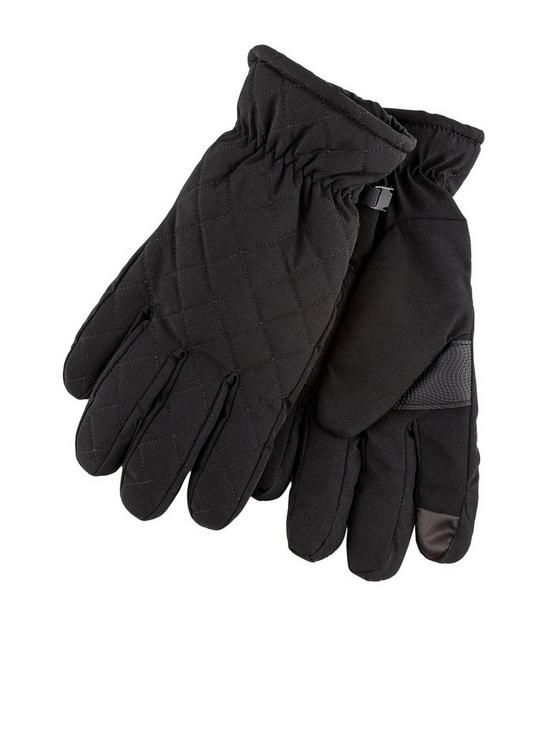 front image of totes-water-repellent-quilted-gloves-black