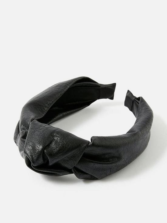 front image of accessorize-textured-pu-knot-alice-band-black