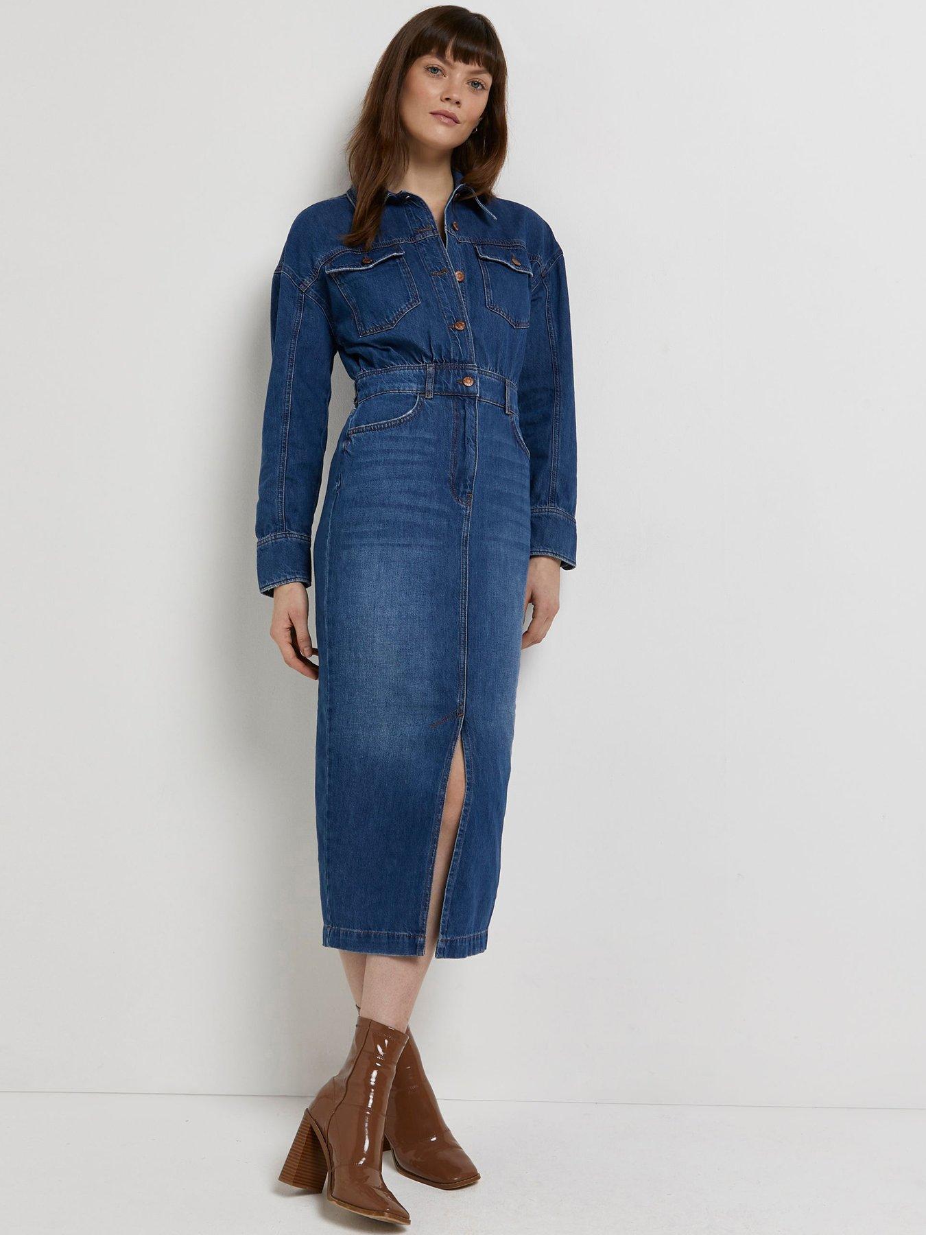 River island cheap denim midi dress