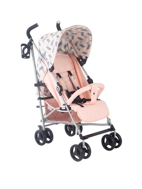 front image of my-babiie-mb02-stroller--nbsppink-and-grey-chevron