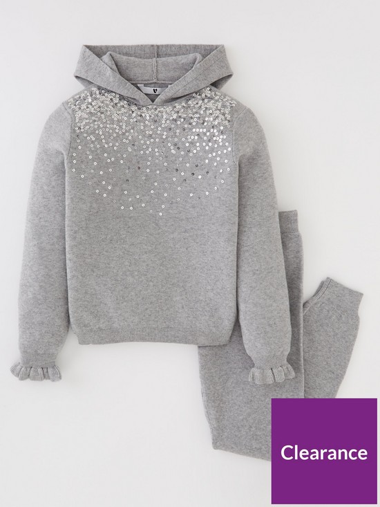 front image of v-by-very-girls-knitted-hoodie-and-jogger-set-grey