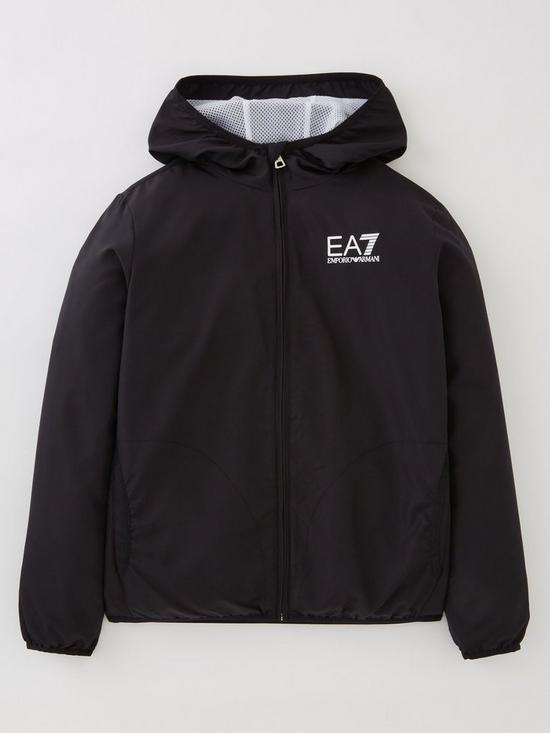 front image of ea7-emporio-armani-boys-core-id-windbreaker-jacket-black