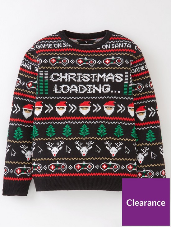 front image of v-by-very-boys-christmas-gaming-knit-black