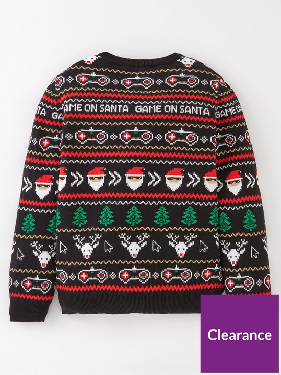 back image of v-by-very-boys-christmas-gaming-knit-black