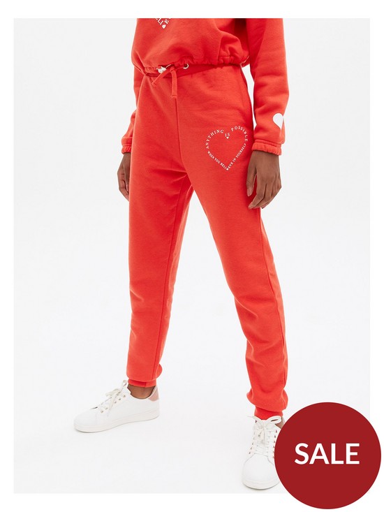 front image of new-look-915-girls-red-heart-anything-is-possible-logo-joggers