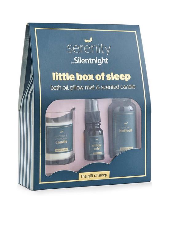 front image of silentnight-serenity-little-box-of-sleep--nbspbath-oil-pillow-mist-and-scented-candle-set