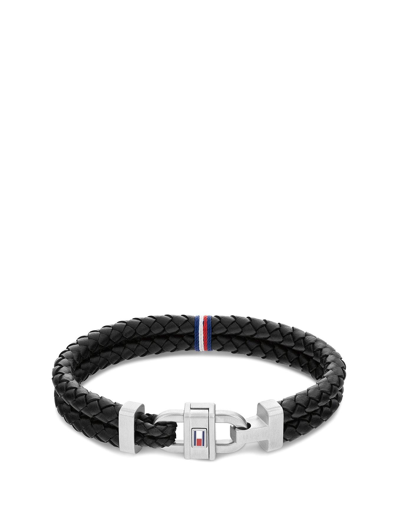 undefined Carabiner Men's Leather Bracelet (Black)