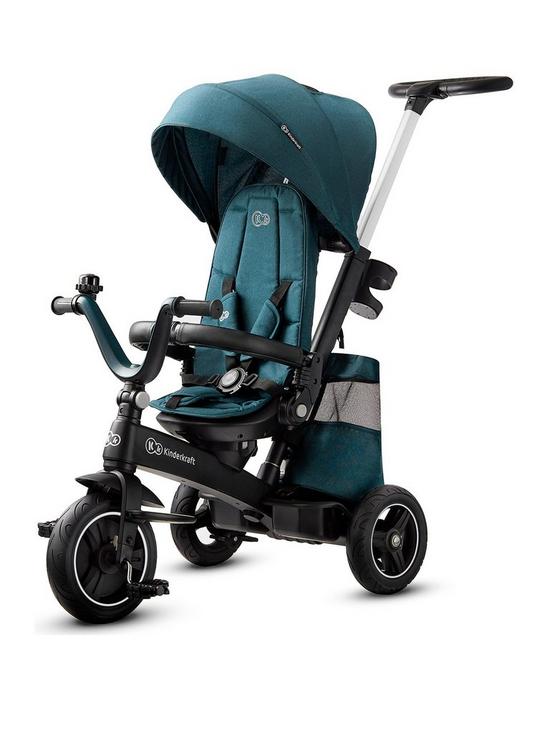 front image of kinderkraft-easytwist-tricycle-midnight-green