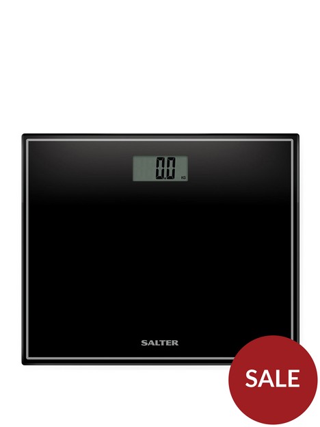 salter-black-compact-glass-electronic-bathroom-scale