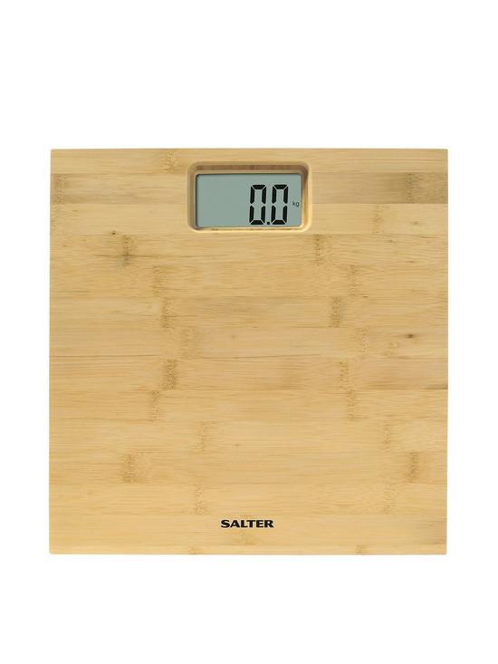 front image of salter-bamboo-electronic-bathroom-scale