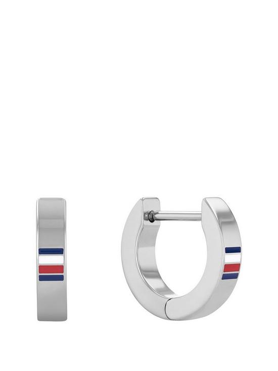 front image of tommy-hilfiger-unisex-hoop-striped-earrings