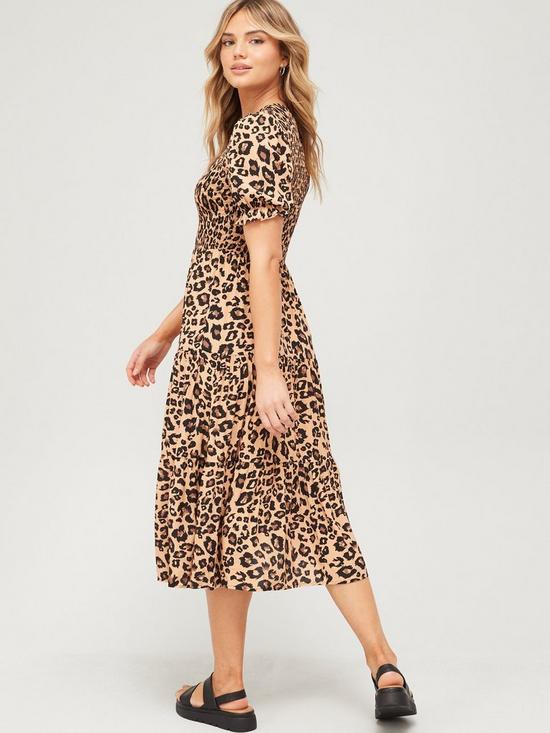 stillFront image of josie-x-very-short-sleeve-shirred-bodice-midi-dress-leopard