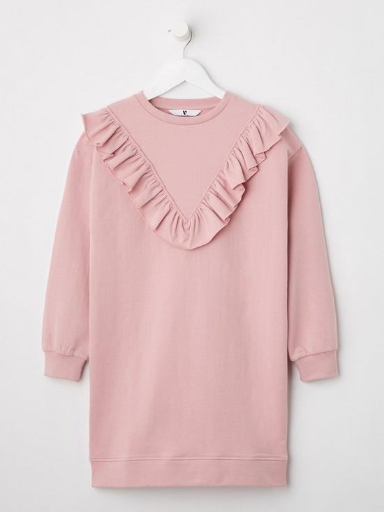 front image of everyday-girls-essentials-frill-sweat-dress-pink