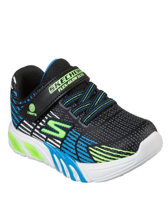 front image of skechers-boys-toddler-gore-strap-lighted-trainer-with-3d-print-upper