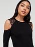  image of v-by-very-lace-trim-long-sleeve-cold-shoulder-top-black