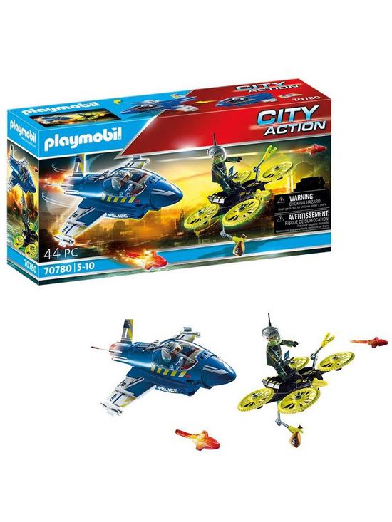 front image of playmobil-70780-city-action-police-jet-with-drone