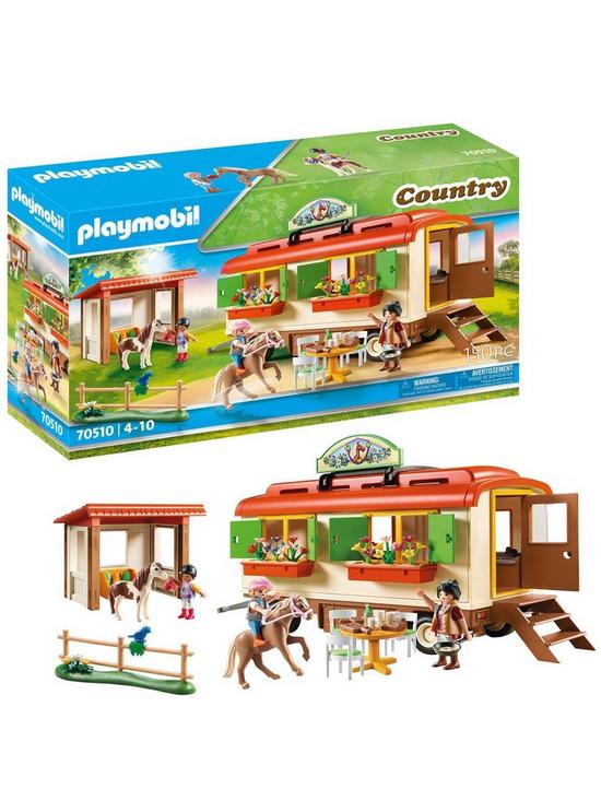 front image of playmobil-70510-country-pony-shelter-with-mobile-home