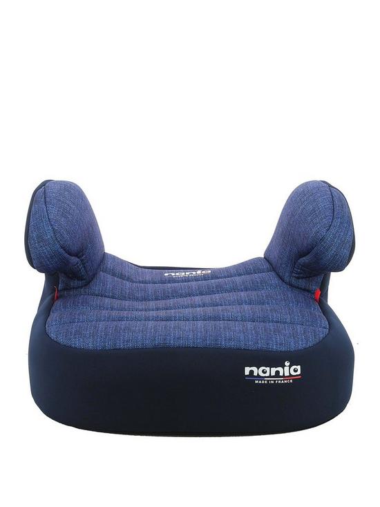 front image of nania-dream-luxe-blue-denim-group-2-3-booster-seat-4-to-12-years