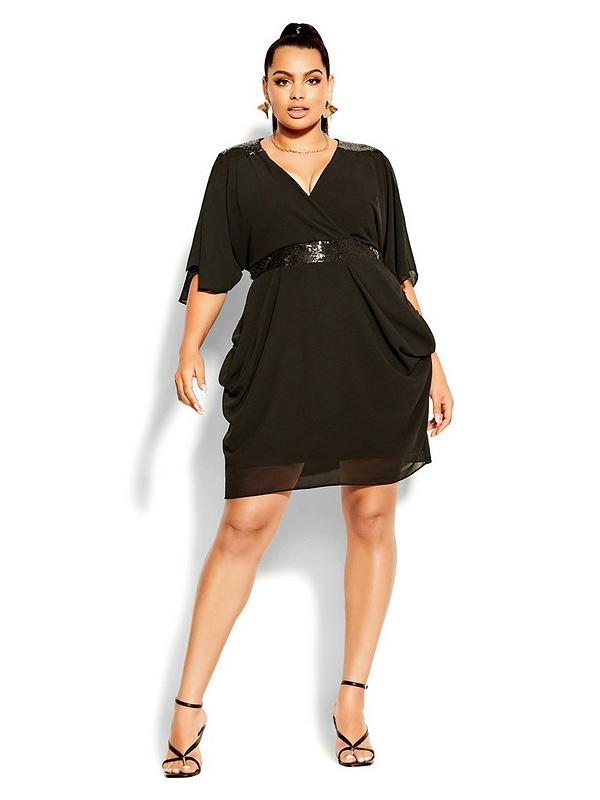 City Chic Sequin Wrap Dress - Black | littlewoods.com