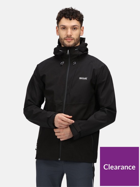 front image of regatta-britedale-waterproof-hooded-shell-jacket-with-torch-technology-black