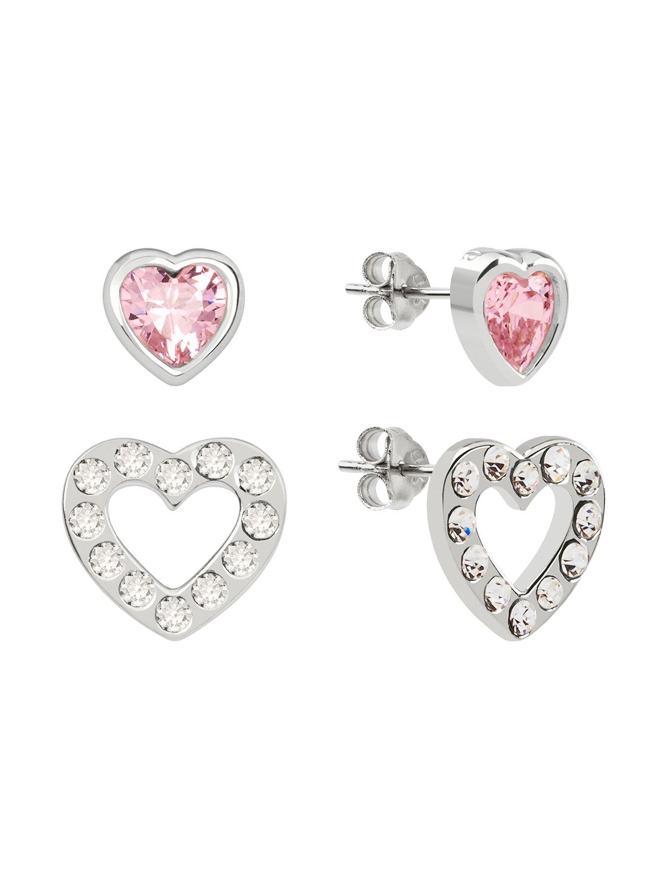  image of radley-ladies-sterling-silver-pink-and-clear-glass-stone-heart-shaped-studs