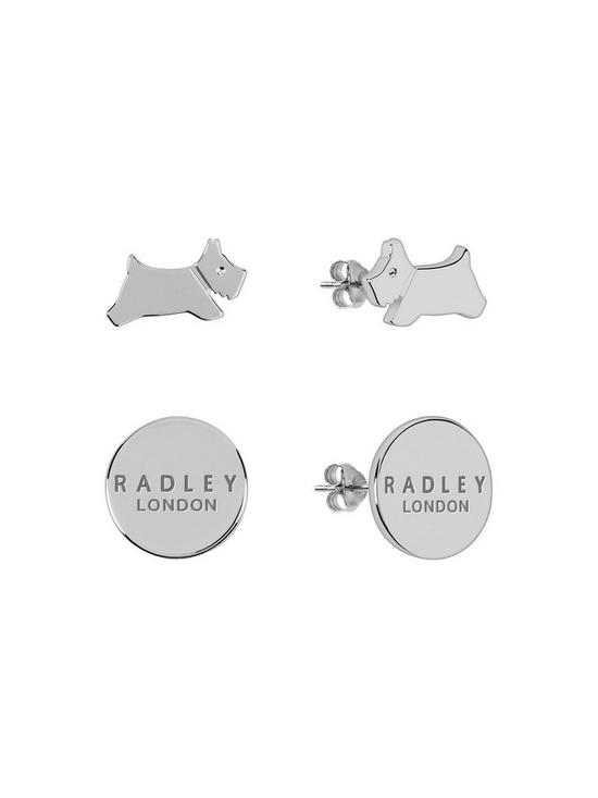 stillFront image of radley-london-ladies-silver-leaping-dog-twin-pack-stud-earrings