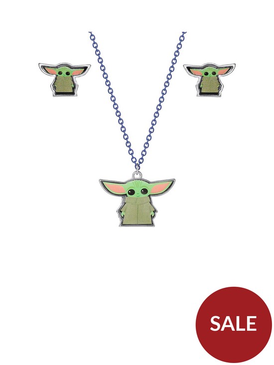 front image of disney-star-wars-mandalorian-the-child-earring-and-pendant-set