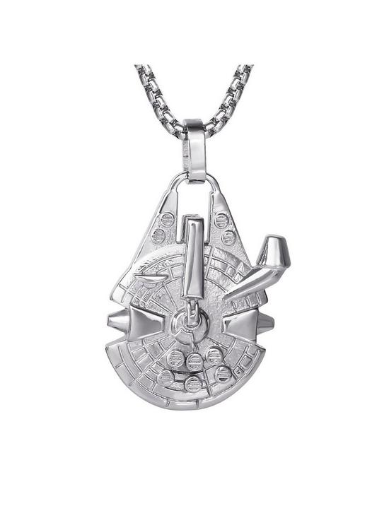 stillFront image of disney-star-wars-stainless-steel-millennium-falcon-pendant-with-box-chain