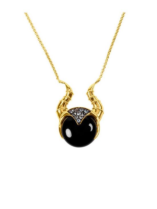 front image of disney-villains-maleficent-gold-plated-sterling-silver-cubic-zirconia-and-black-onyx-necklace