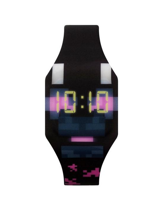 front image of minecraft-mojang-minecraft-black-silicone-strap-touch-screen-lightup-watch