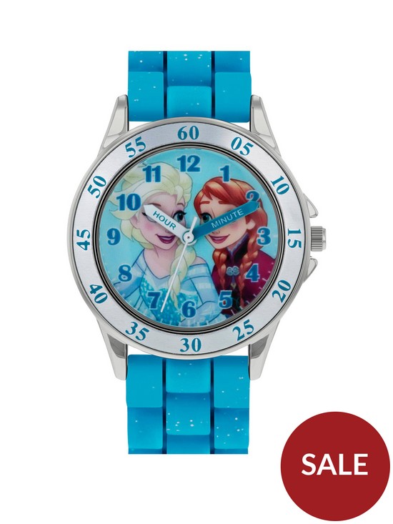 front image of disney-frozen-teal-silicone-strap-time-teacher-watch