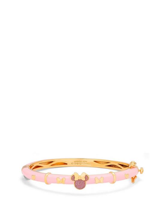 front image of disney-minnie-mouse-ladies-sterling-silver-pink-gold-plated-bracelet