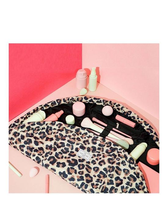 stillFront image of the-flat-lay-co-xxl-leopard-open-flat-makeup-bag