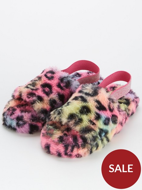 everyday-older-girls-leopard-fluffy-slippers-multi