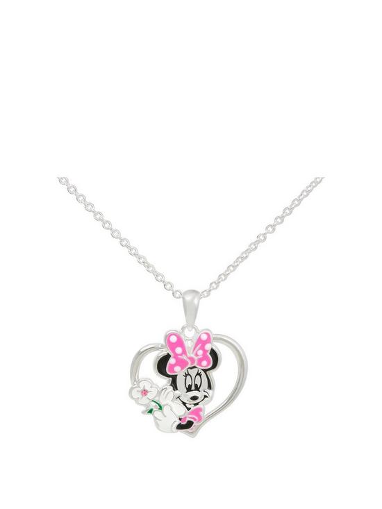 front image of disney-minnie-mouse-enamel-silver-plated-heart-necklace